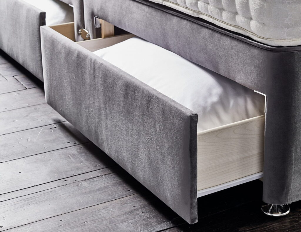 Sleepeezee grey divan bed with two drawers