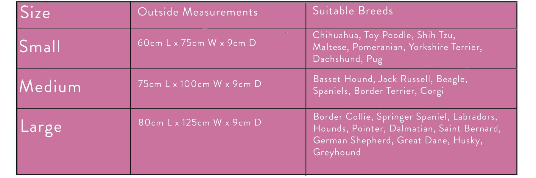 Dog Bed Size Flat Bed
