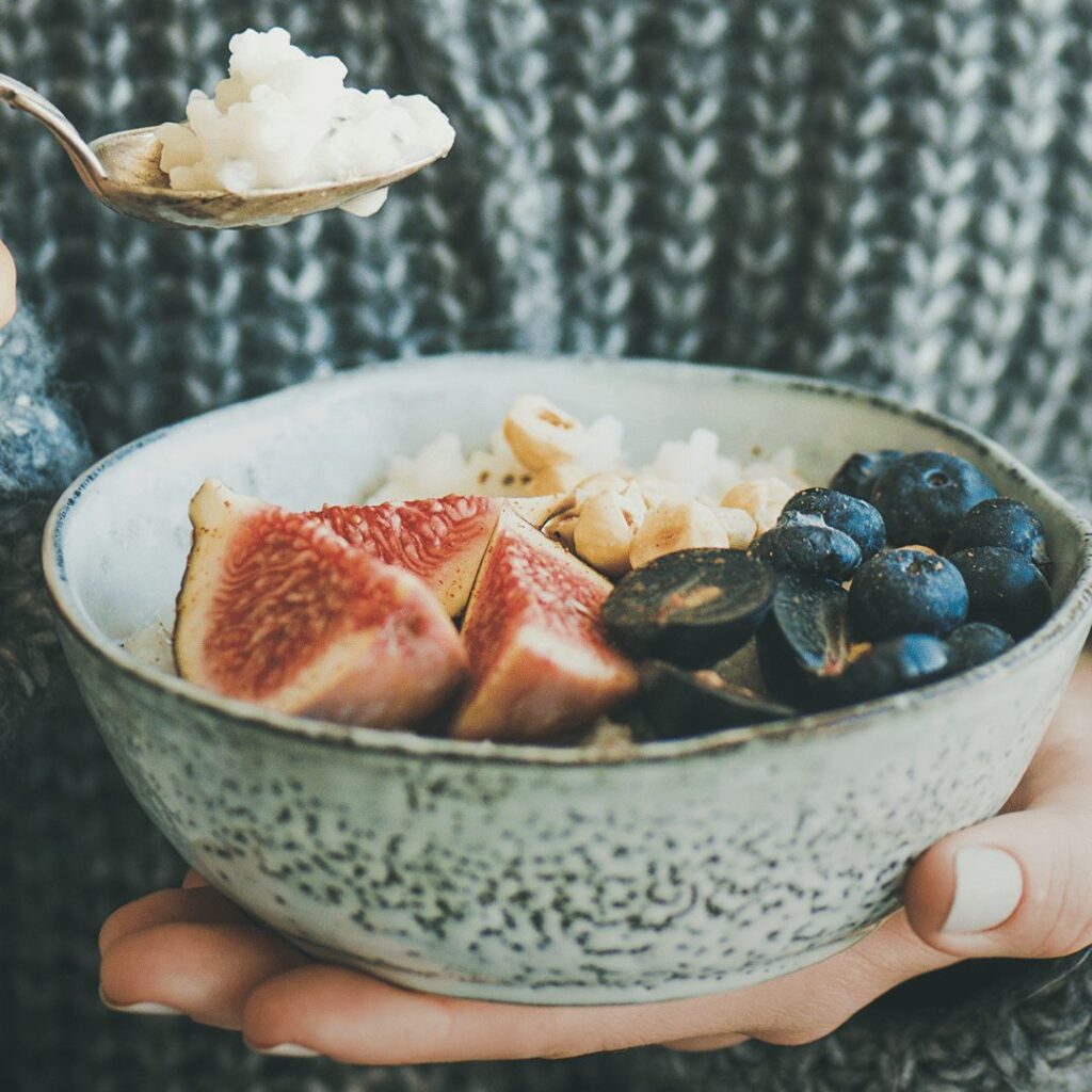 fruit and yogurt in bowl