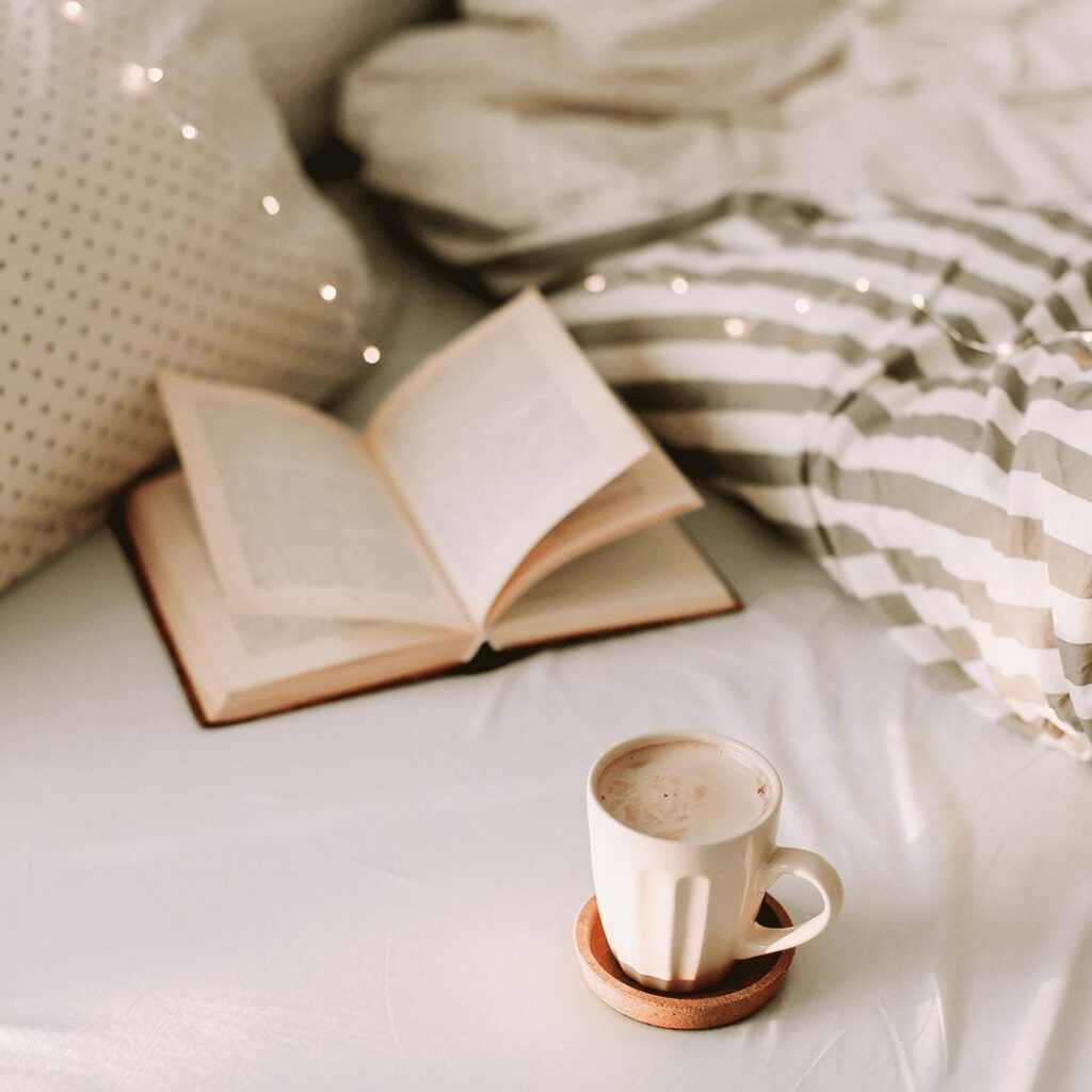 book open on bed