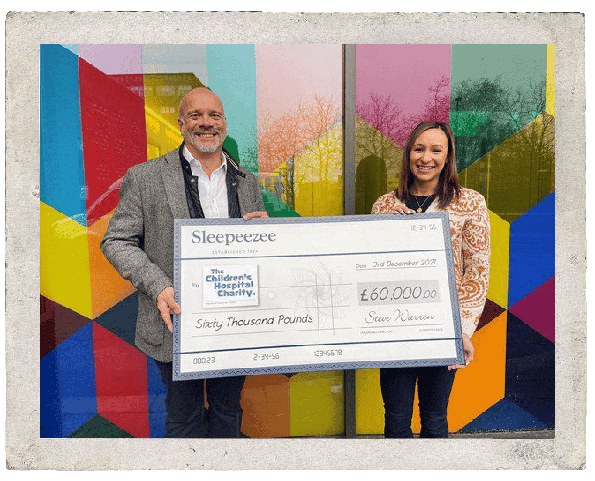 Sleepeezee presented with a charity cheque